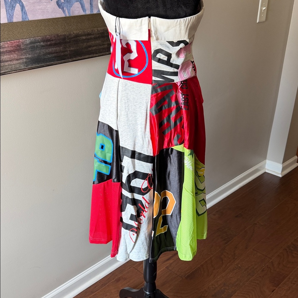 AKIRA Multicolor Patchwork High-Low Skirt with Red Panels - Picture 4 of 14